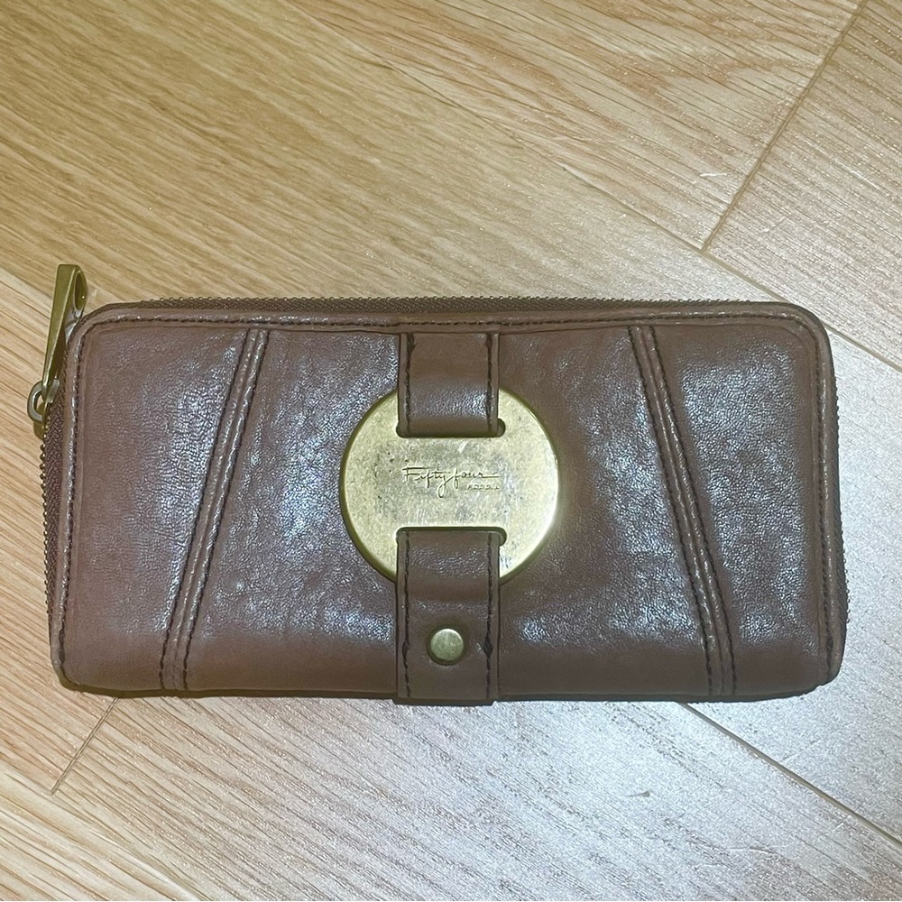Fossil Brown Leathet Zip Up Large Travel Wallet